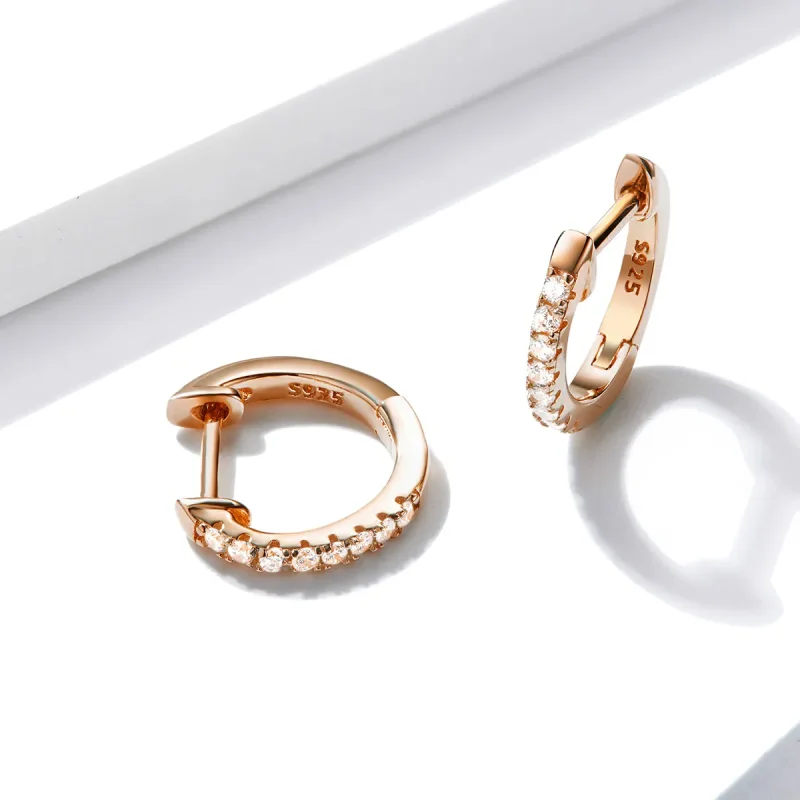 (image for) Rose Gold Small Circle Hoop Earrings - PANDORA Style - SCE498-C - View 3