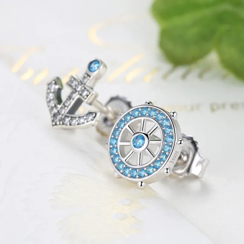 (image for) Silver Anchor Stud Earrings - PANDORA Style - SCE030 - View 4