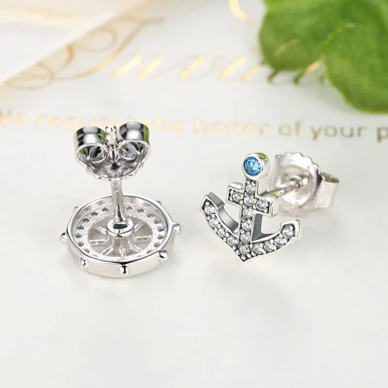 (image for) Silver Anchor Stud Earrings - PANDORA Style - SCE030 - View 5