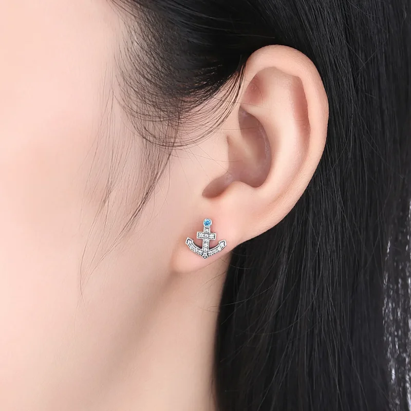 (image for) Silver Anchor Stud Earrings - PANDORA Style - SCE030 - View 7