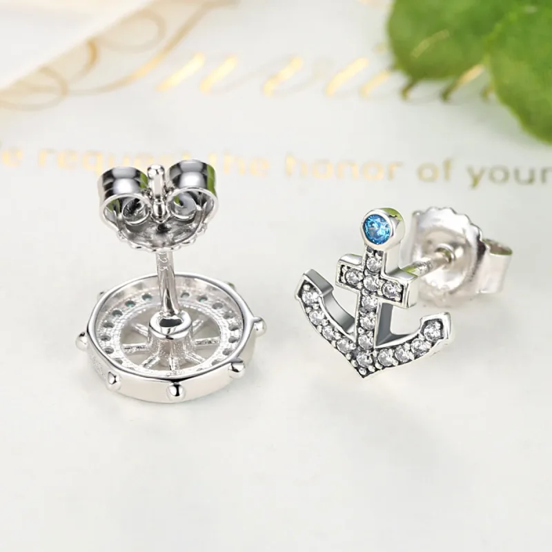 (image for) Silver Anchor Stud Earrings - PANDORA Style - SCE030 - View 8