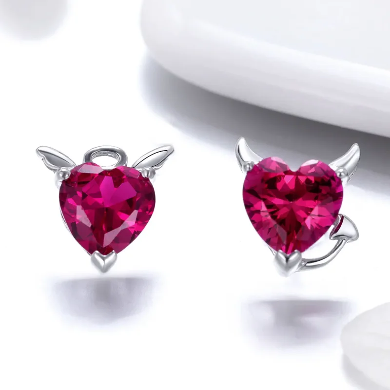 (image for) Silver Angel and Devil Stud Earrings - PANDORA Style - SCE414 - View 4