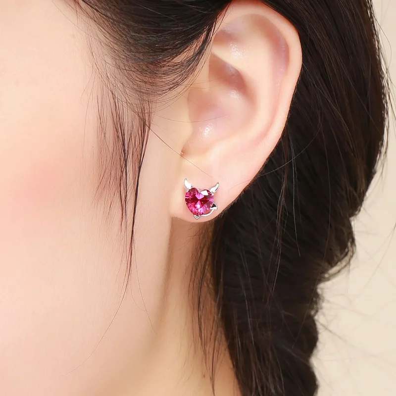 (image for) Silver Angel and Devil Stud Earrings - PANDORA Style - SCE414 - View 5