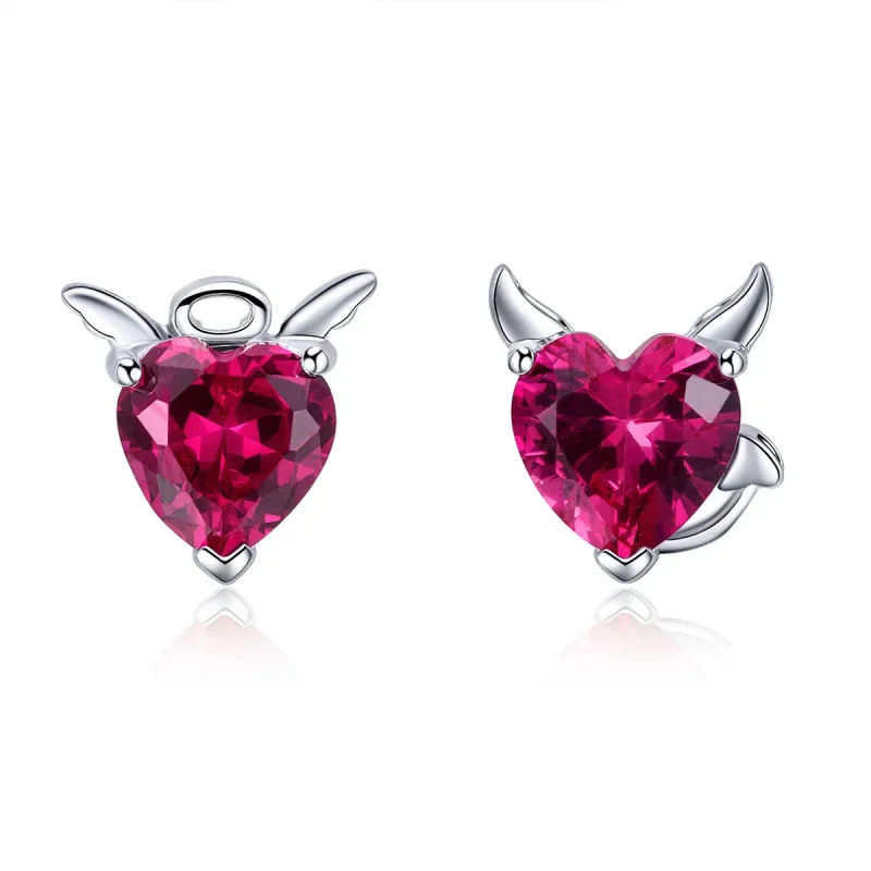(image for) Silver Angel and Devil Stud Earrings - PANDORA Style - SCE414 - Product Image