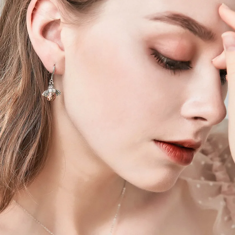 (image for) Silver Bee Hanging Earrings - PANDORA Style - SCE149 - View 2