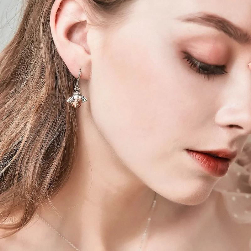 (image for) Silver Bee Hanging Earrings - PANDORA Style - SCE149 - View 6