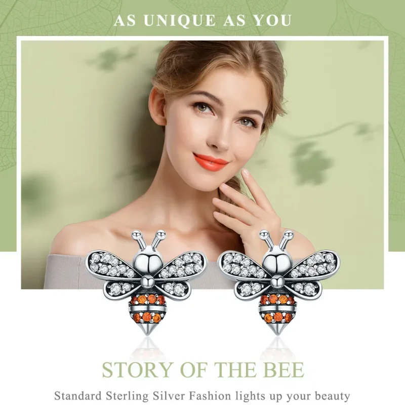 (image for) Silver Bee Story Stud Earrings - PANDORA Style - SCE344 - View 2