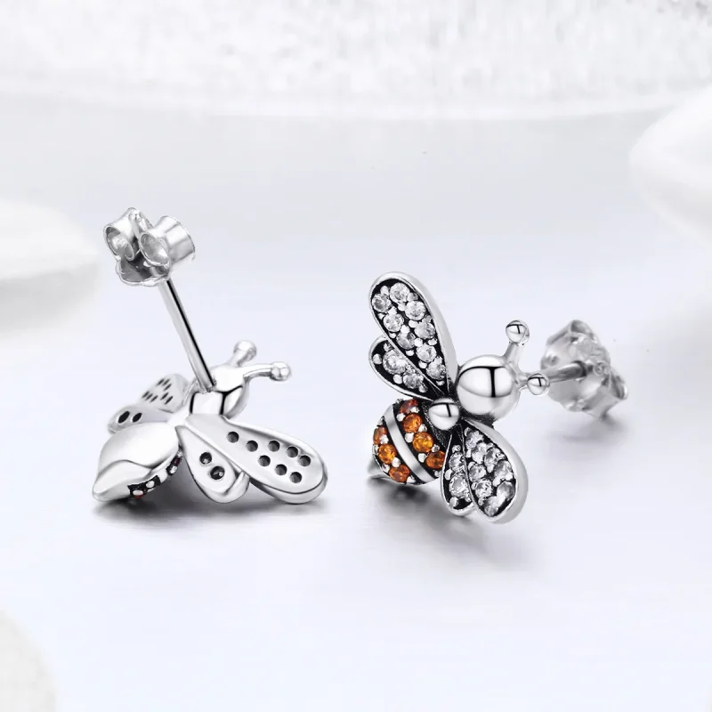 (image for) Silver Bee Story Stud Earrings - PANDORA Style - SCE344 - View 5