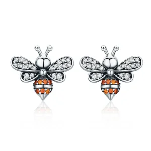 (image for) Silver Bee Story Stud Earrings - PANDORA Style - SCE344
