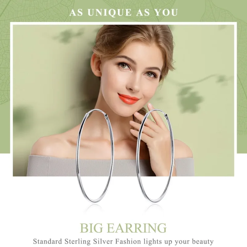 (image for) Silver Big Ear Ring Hoop Earrings - PANDORA Style - SCE598 - View 2
