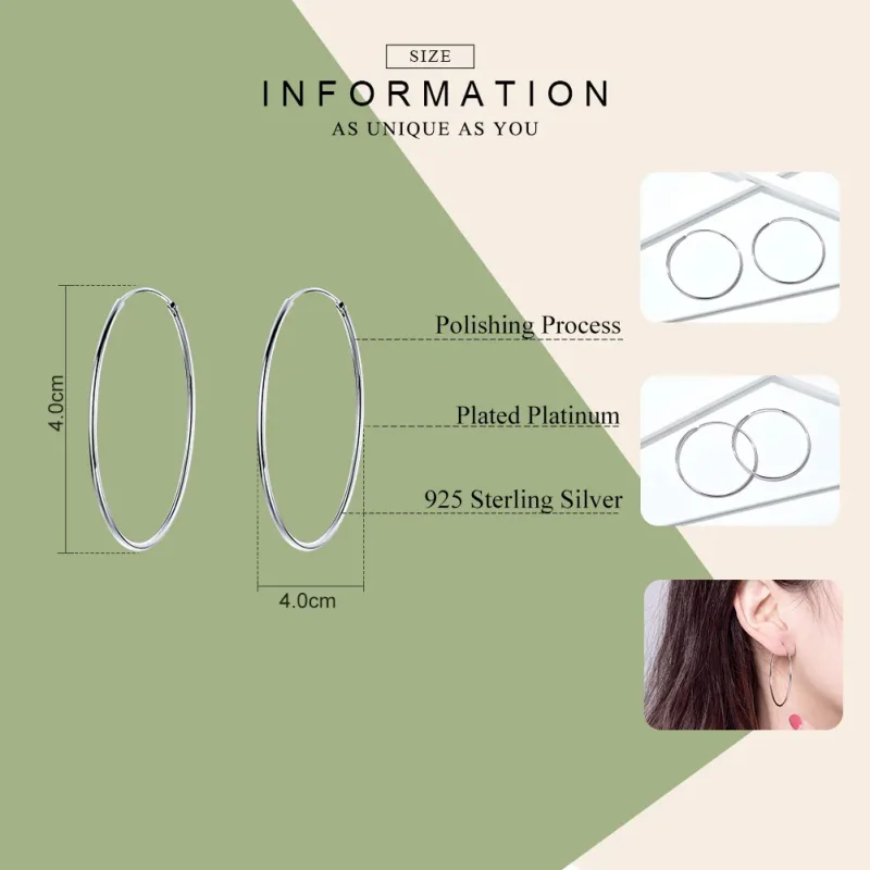 (image for) Silver Big Ear Ring Hoop Earrings - PANDORA Style - SCE598 - View 3