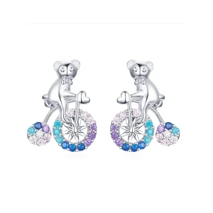 (image for) Silver Bike Bear Stud Earrings - PANDORA Style - SCE677