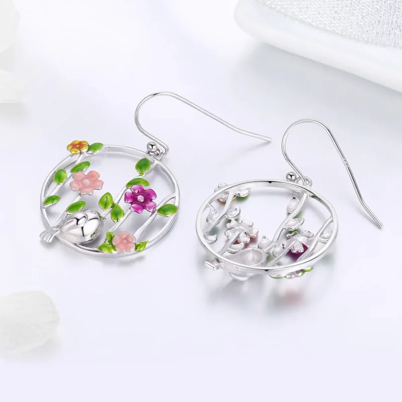(image for) Silver Birds Blooms Hanging Earrings - PANDORA Style - SCE480 - View 4