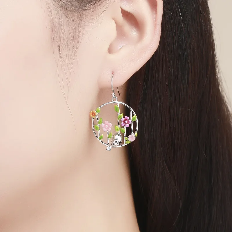 (image for) Silver Birds Blooms Hanging Earrings - PANDORA Style - SCE480 - View 5