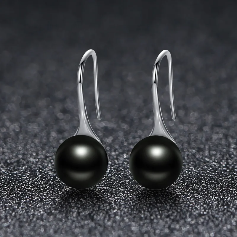 (image for) Silver Black Pearl Hanging Earrings - PANDORA Style - SCE144 - View 3