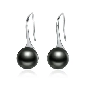 (image for) Silver Black Pearl Hanging Earrings - PANDORA Style - SCE144