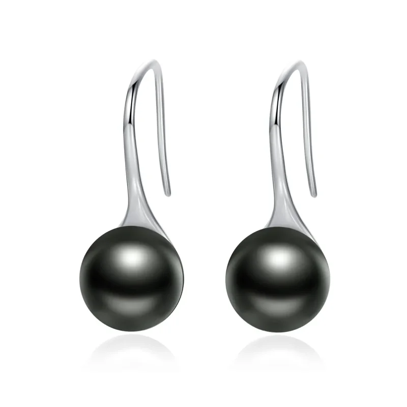 (image for) Silver Black Pearl Hanging Earrings - PANDORA Style - SCE144 - Product Image