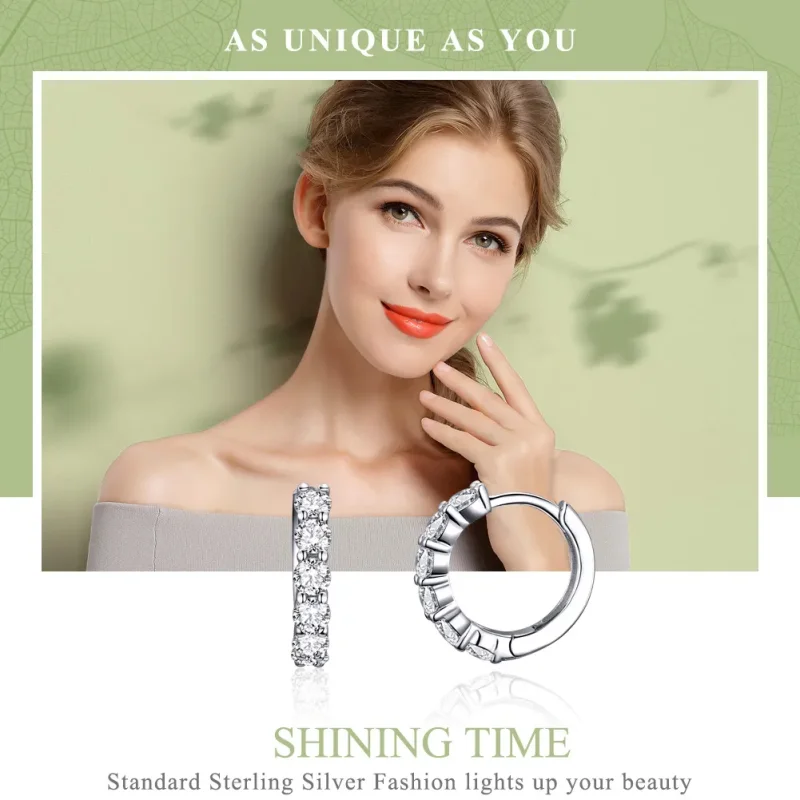 (image for) Silver Bright Time Hoop Earrings - PANDORA Style - SCE524 - View 2