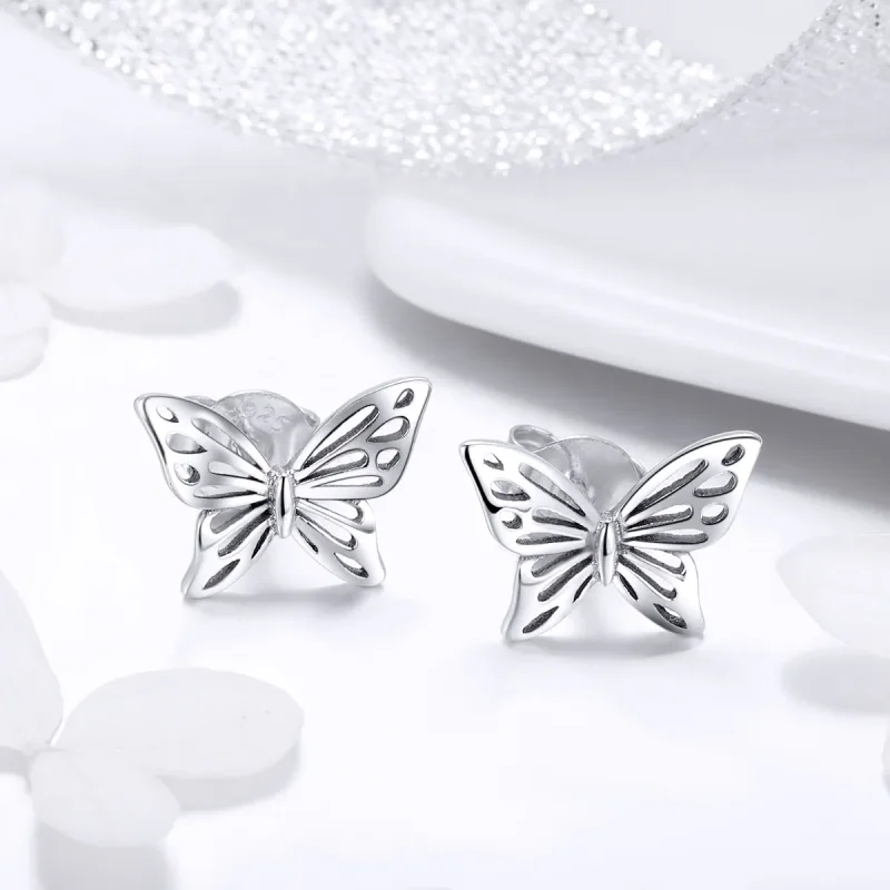 (image for) Silver Butterfly Dream Stud Earrings - PANDORA Style - SCE452 - View 2