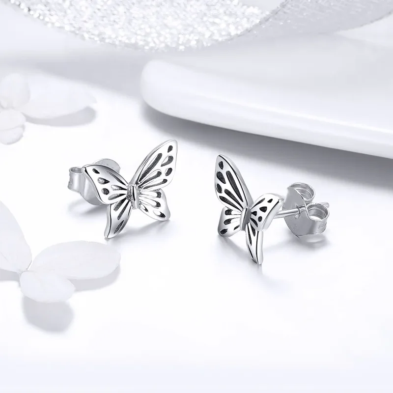 (image for) Silver Butterfly Dream Stud Earrings - PANDORA Style - SCE452 - View 3