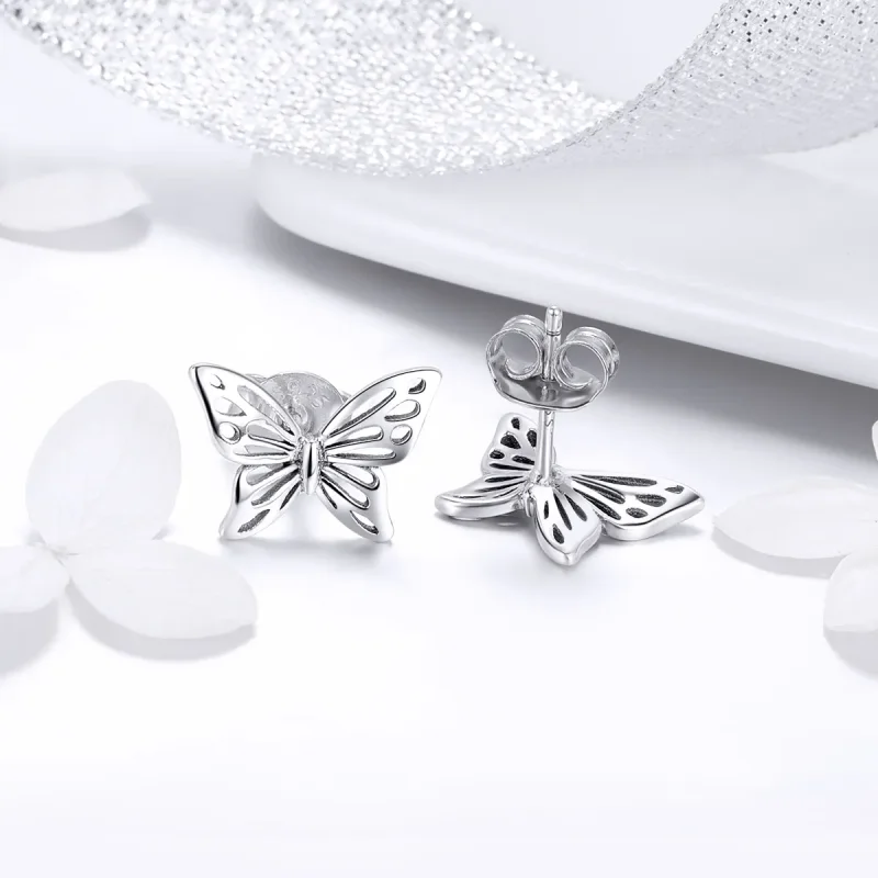 (image for) Silver Butterfly Dream Stud Earrings - PANDORA Style - SCE452 - View 4