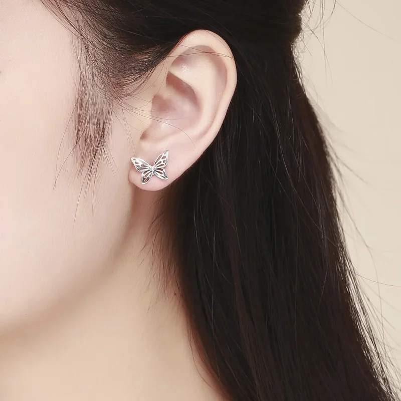 (image for) Silver Butterfly Dream Stud Earrings - PANDORA Style - SCE452 - View 5
