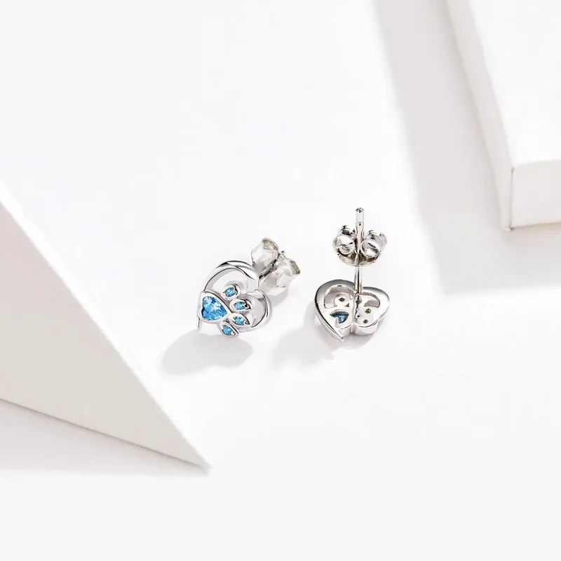 (image for) Silver Caring Dog Paw Heart Stud Earrings - PANDORA Style - SCE654 - View 3