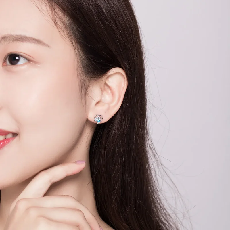 (image for) Silver Caring Dog Paw Heart Stud Earrings - PANDORA Style - SCE654 - View 4