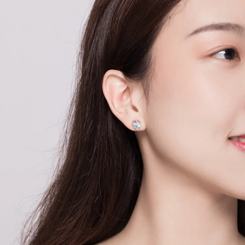 (image for) Silver Caring Dog Paw Heart Stud Earrings - PANDORA Style - SCE654 - View 5