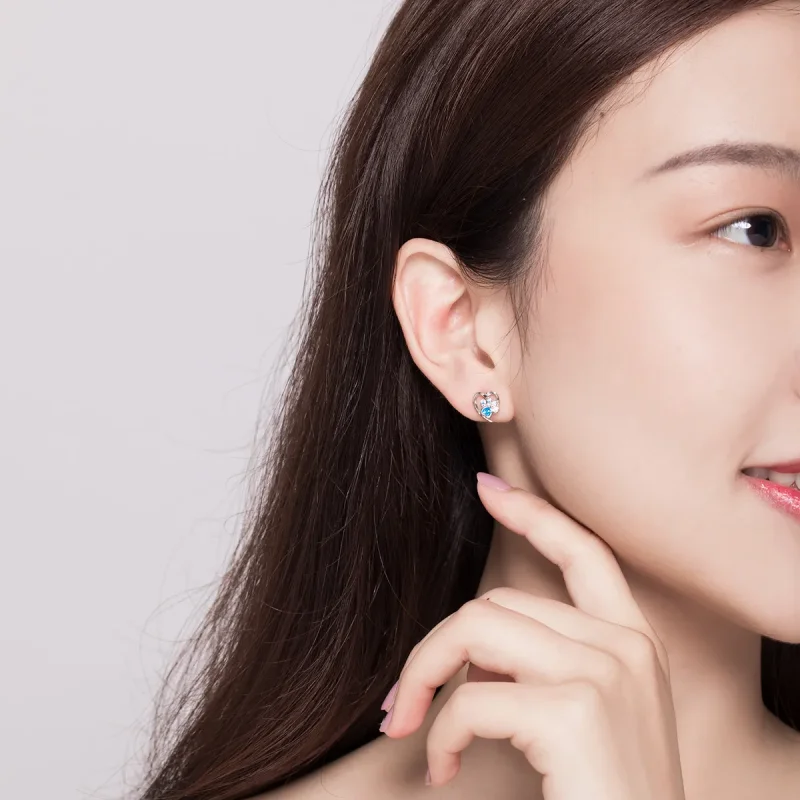 (image for) Silver Caring Dog Paw Heart Stud Earrings - PANDORA Style - SCE654 - View 6