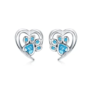 (image for) Silver Caring Dog Paw Heart Stud Earrings - PANDORA Style - SCE654