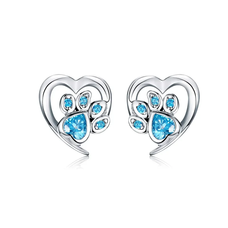 (image for) Silver Caring Dog Paw Heart Stud Earrings - PANDORA Style - SCE654 - Product Image