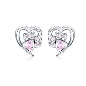 (image for) Silver Caring Dog Paw Stud Earrings - PANDORA Style - SCE654-Pk