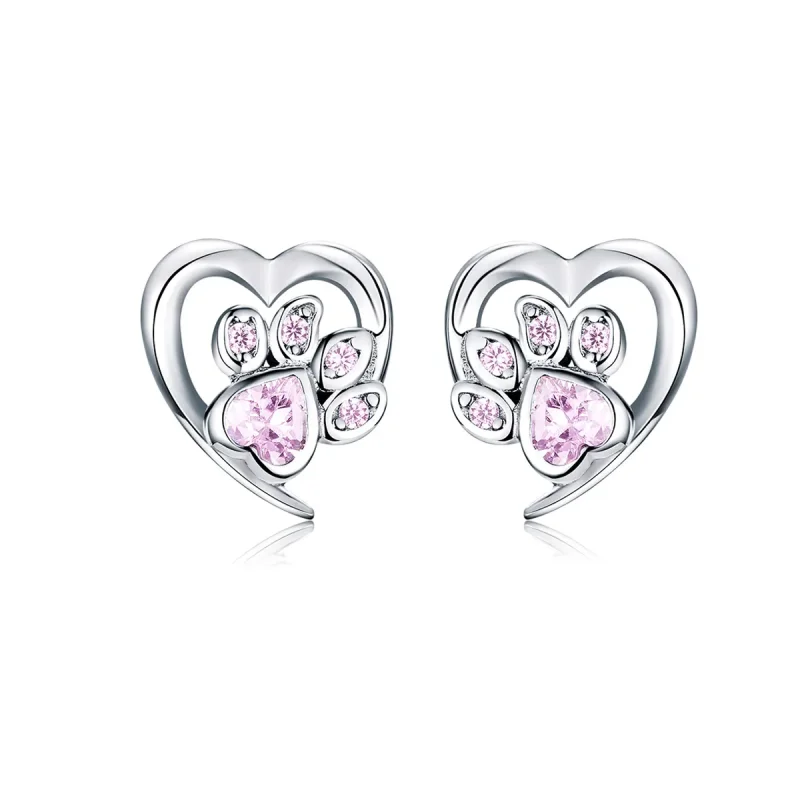 (image for) Silver Caring Dog Paw Stud Earrings - PANDORA Style - SCE654-Pk - Product Image