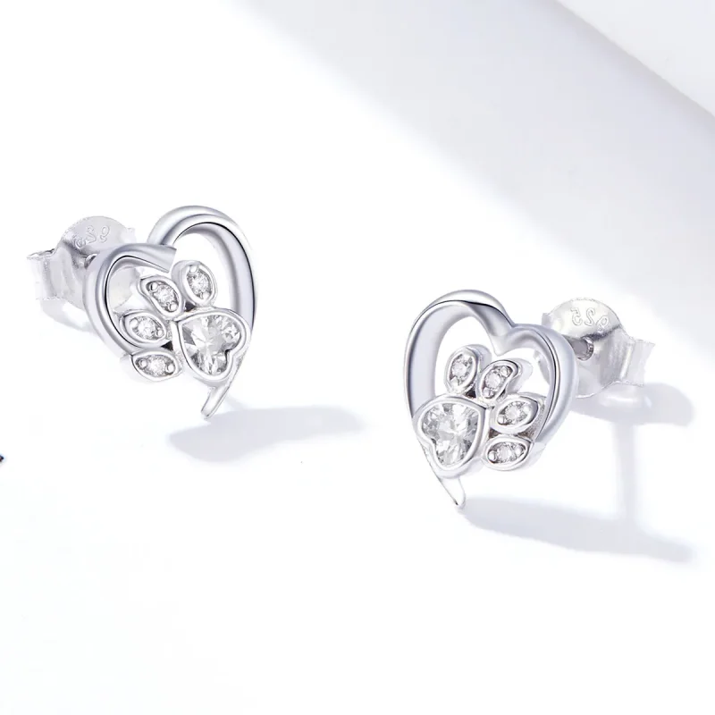 (image for) Silver Caring Dog Paw Stud Earrings - PANDORA Style - SCE654-Wh - View 2