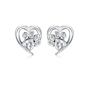 (image for) Silver Caring Dog Paw Stud Earrings - PANDORA Style - SCE654-Wh