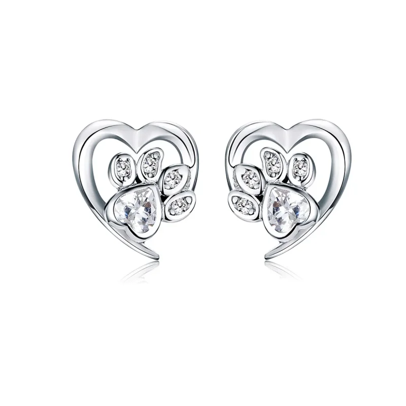 (image for) Silver Caring Dog Paw Stud Earrings - PANDORA Style - SCE654-Wh - Product Image