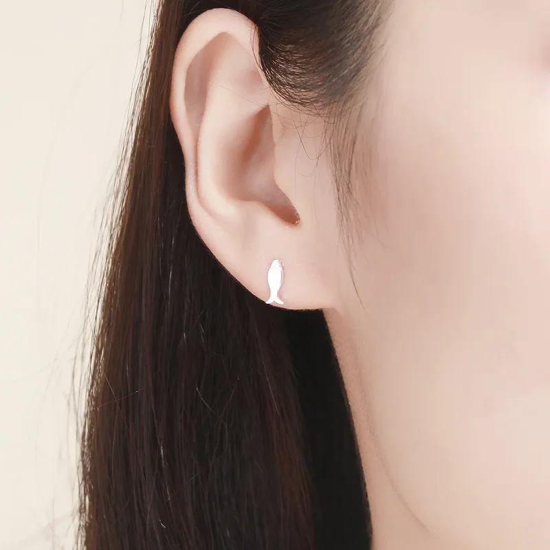 (image for) Silver Cat and Fish Stud Earrings - PANDORA Style - SCE488 - View 6