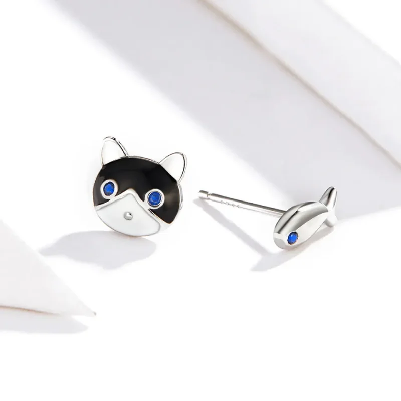 (image for) Silver Cat and Fish Stud Earrings - PANDORA Style - SCE623 - View 2