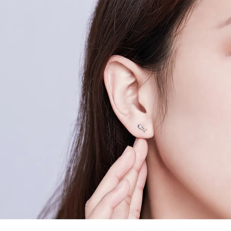 (image for) Silver Cat and Fish Stud Earrings - PANDORA Style - SCE623 - View 4