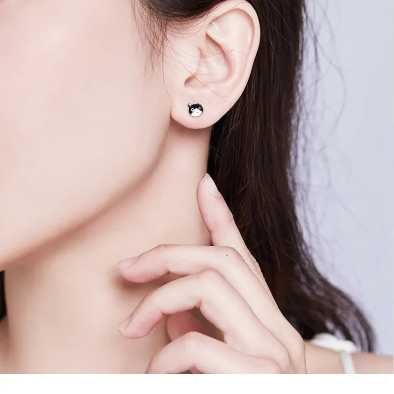 (image for) Silver Cat and Fish Stud Earrings - PANDORA Style - SCE623 - View 5