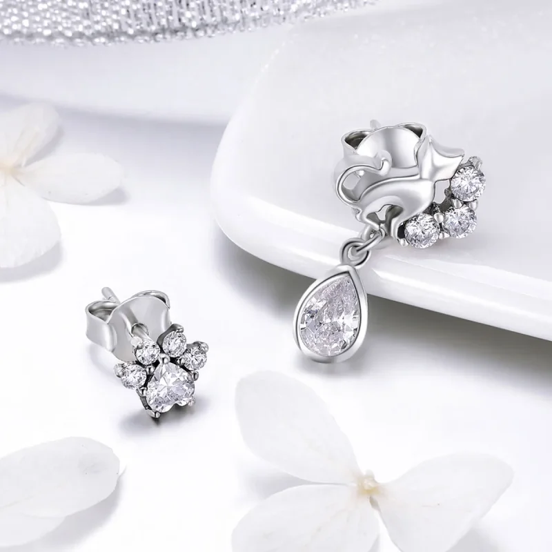 (image for) Silver Cat Companionship Stud Earrings - PANDORA Style - SCE424 - View 3