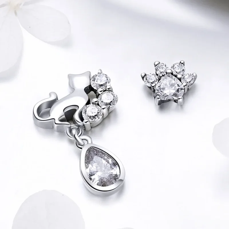 (image for) Silver Cat Companionship Stud Earrings - PANDORA Style - SCE424 - View 4