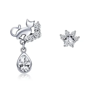 (image for) Silver Cat Companionship Stud Earrings - PANDORA Style - SCE424