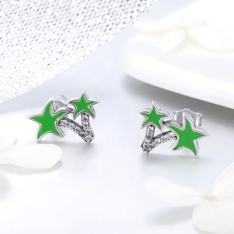 (image for) Silver Coconut Palm Stud Earrings - PANDORA Style - SCE428 - View 4