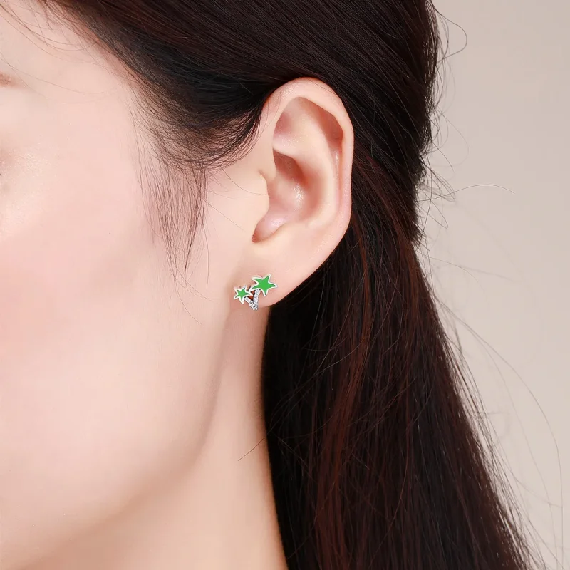 (image for) Silver Coconut Palm Stud Earrings - PANDORA Style - SCE428 - View 5