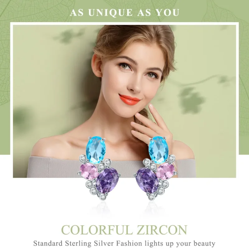(image for) Silver Colorful Zircon Stud Earrings - PANDORA Style - SCE579 - View 2