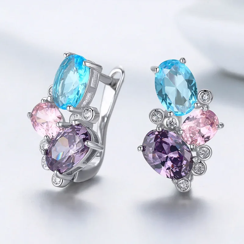 (image for) Silver Colorful Zircon Stud Earrings - PANDORA Style - SCE579 - View 3