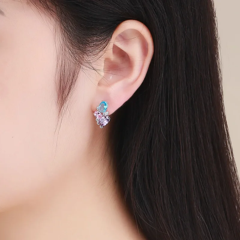 (image for) Silver Colorful Zircon Stud Earrings - PANDORA Style - SCE579 - View 4