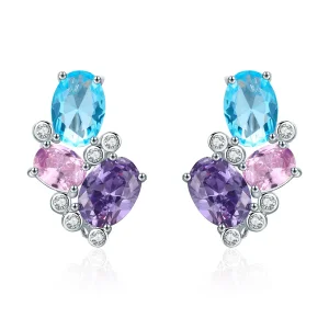 (image for) Silver Colorful Zircon Stud Earrings - PANDORA Style - SCE579